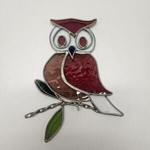 Vintage Stained Glass Window Hanging Sun Catcher Owl Retro Wall Glass Art